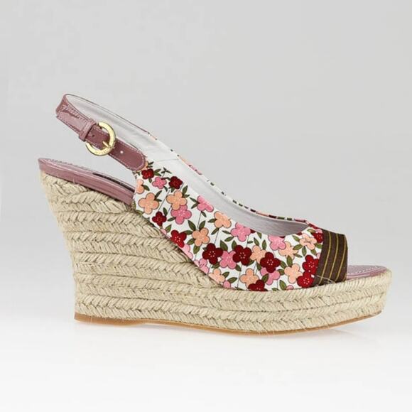 Louis Vuitton Floral Printed Silk Olivia Espadrille Wedge Slingback 9.5 - Picture 1 of 16